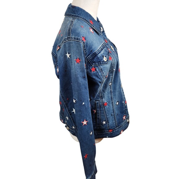 Style & Co Denim Jacket Women's Large Red‎ White Star Embroidered Patriotic NWT - Picture 2 of 7